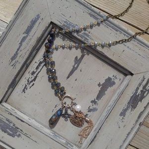 MBellish Blue-Brown Stone Tassel Necklace